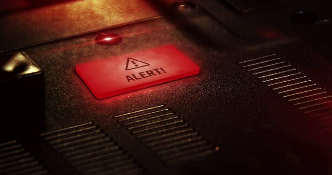 Alert symbol light flashing on metal panel macro view. Alarm and warning lamp sign on industrial dashboard loop. Loopable and seamless abstract icon technology concept. 