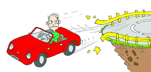 A Car falling off the cliff