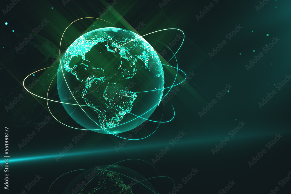 Poster creative glowing globe hologram on dark texture. technology, metaverse and digital map concept. 3d r