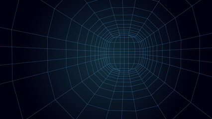 An abstract tunnel with a mesh structure. Perspective blue 3D grid of tunnels and corridors. Virtual reality framework.