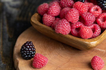 Ripe raspberries on the table