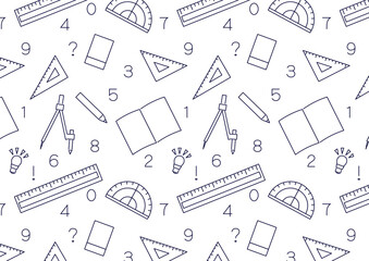 シームレス算数文具アイコン背景パターン_ランダム_シンプル線