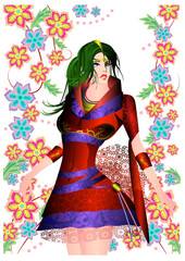 女性、ドレス、花