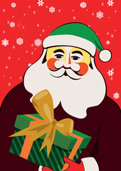 Cute Christmas background with Santa and gifts. Vector illustration