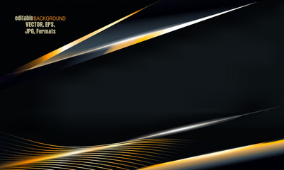 Luxury background With golden curves on the dark vector illustration. Black background with golden stripes