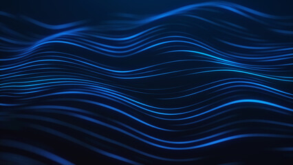 Futuristic wave of blue lines. Digital data flow. The concept of big data. Network connection. Cybernetics and technology. Abstract dark background. 3d rendering.