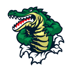 Crocodile Mascot Logo coming out from the broken paper
