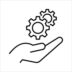 Mechanic gear service hand line icon. Setting and support concept. Vector illustration on white background.