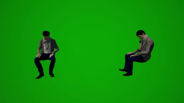 3d Different Australian Men On Green Screen Sitting Talking And Working On Mobile Phone In Winter