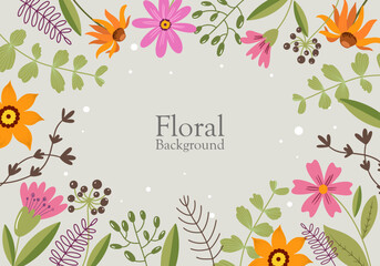 floral background in flat style withe leaves in illustration