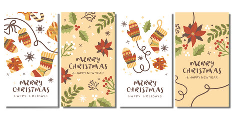 Christmas vertical banner vector set of banners hand drawn new year christmas