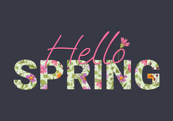 flower lettering hello spring withe darck bacground