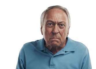 png Shot of an old man looking angrily at the camera in a studio.