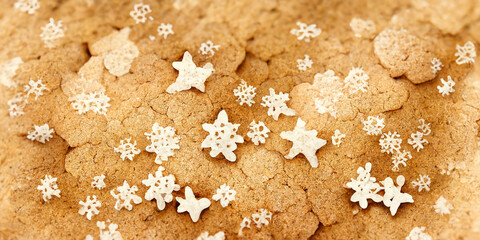 A holiday background of Christmas cookies and stars. A brown color for rich texture. Perfect for a creative graphic background that stands out from the crowd.