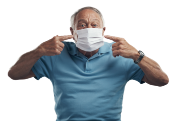 PNG Shot of an older man wearing a protective face mask in a studio.