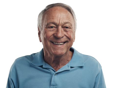 PNG Shot of a man happily smiling at the camera in a studio.