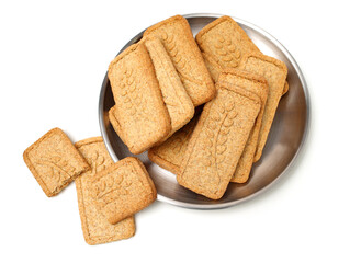 Cookies made of whole grain cereals on a white background 