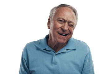 PNG Shot of a older man winking at the camera in a studio.
