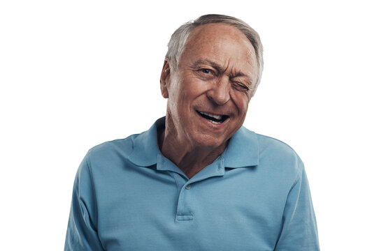 PNG Shot Of A Older Man Winking At The Camera In A Studio.