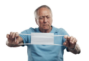 PNG Shot of an elderly man holding a protective face mask in a studio.