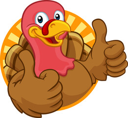 Turkey Thanksgiving or Christmas bird animal cartoon character giving a thumbs up