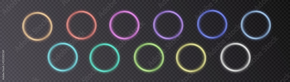 Aufkleber a set of glowing rings with bright illumination. round abstract frame with glitter element, advertis