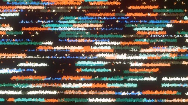 Shimmering horizontal noisy lines moving on black screen. Motion. Parallel lines looking like retro game.