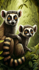 Cute lemurs in the forest