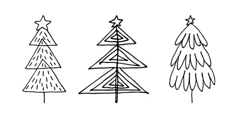 Christmas tree hand drawn clipart. Spruce doodle set. Single element for card, print, design, decor