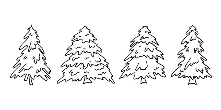 Christmas tree hand drawn clipart. Spruce doodle set. Single element for card, print, design, decor