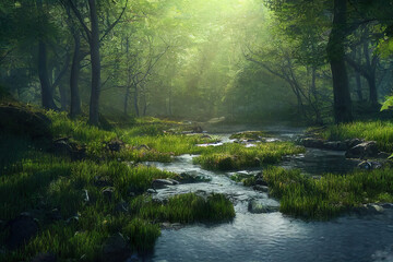 Fototapeta na wymiar beautiful morning in the magical spring forest