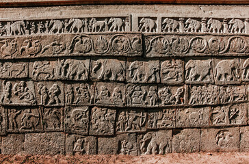 Closeup of Mahanavami Dibba Architecture (Great Platform) at Hampi - a UNESCO World Heritage Site located in Karnataka, India.