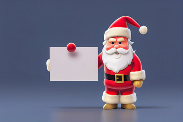 Father Christmas carrying a blank sign or white box for promotional message inscription. Easily customizable illustration for creative design. Ideal for adding individualized messages.