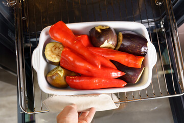 Roasted Red peppers and eggplant for Ajvar. Tasty spread popular in the Balkans Serbia Macedonia...