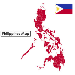 Philippines map vector in red with white outlines for each city.