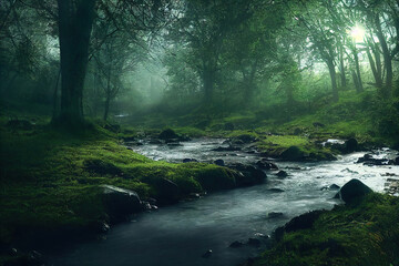 Obraz premium beautiful morning in the magical spring forest