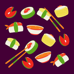 Japanese food, sushi and soy sauce pattern