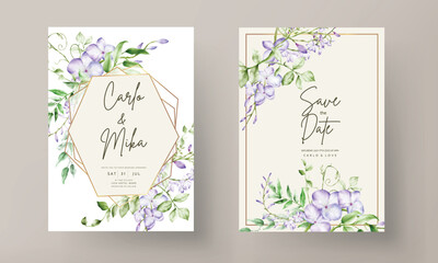 Vintage wedding invitation template with lilac flower