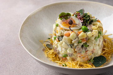 delicious salad on a gray background
