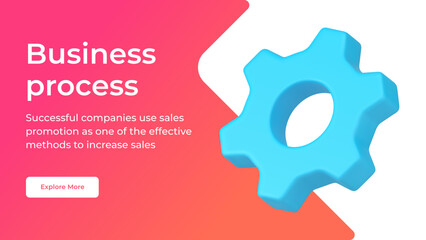 Business progress successful marketing strategy development gear cog social media banner 3d icon vector illustration. Corporate management financial solution mission optimization web information