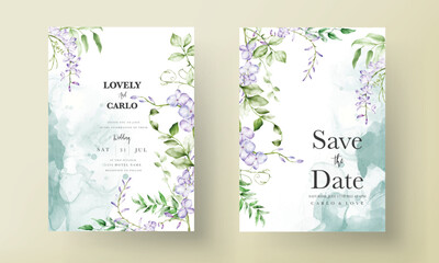 Vintage wedding invitation template with lilac flower