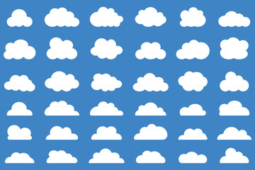 Cloud shapes. Clouds pack in flat style for design element in white without shadow.