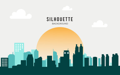SILHOUETTE BACKGROUND, CITYSCAPE WHIT SUN ON THE BACK