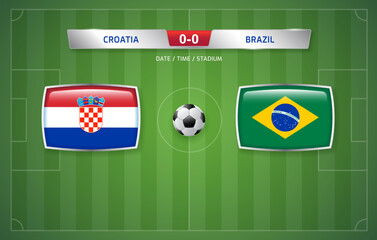 Croatia vs Brazil scoreboard broadcast template for sport soccer tournament 2022 and football championship round Quarter-finals vector illustration