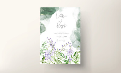 Watercolor purple and violet lilac flowers invitation card