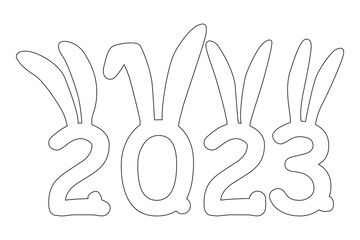2023 year of rabbit. Contour figures with rabbit ears. EPS10. Vector illustration