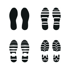 Footprint of human shoes, vector set isolated on white background. Printing on sole of shoe. Vector illustration