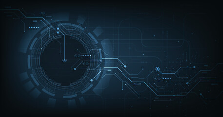 Abstract Digital electric circuit circle background.Image electric circuit on dark blue background.High-tech circuit board connection system concept.