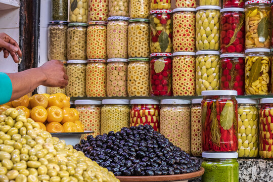 olive shop, marrakesh, morocco, africa