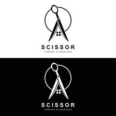 Scissors Logo Design, Vector Illustration Cutting Tool Icon Sticker Banner And Barber Company Brand - obrazy, fototapety, plakaty